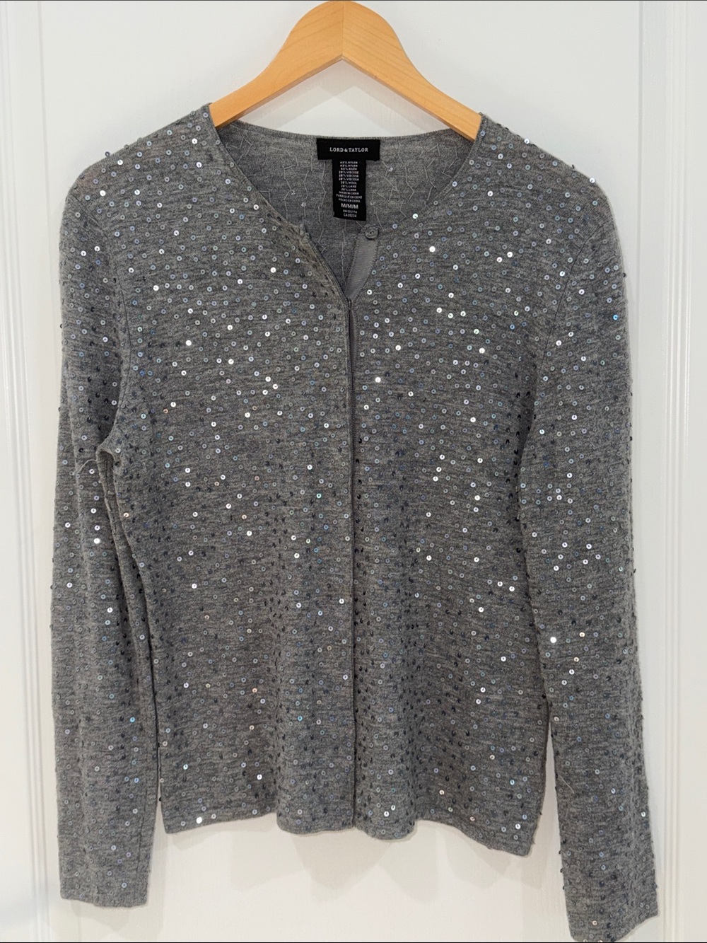 Lord & Taylor Silver Sequin Grey Cardigan size medium